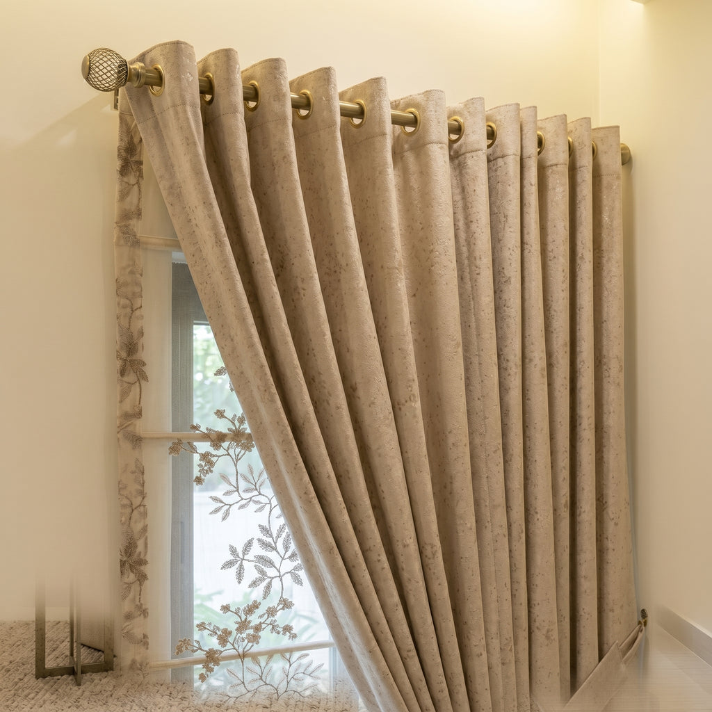 Luxe Beige Embroidered Sheer Curtain