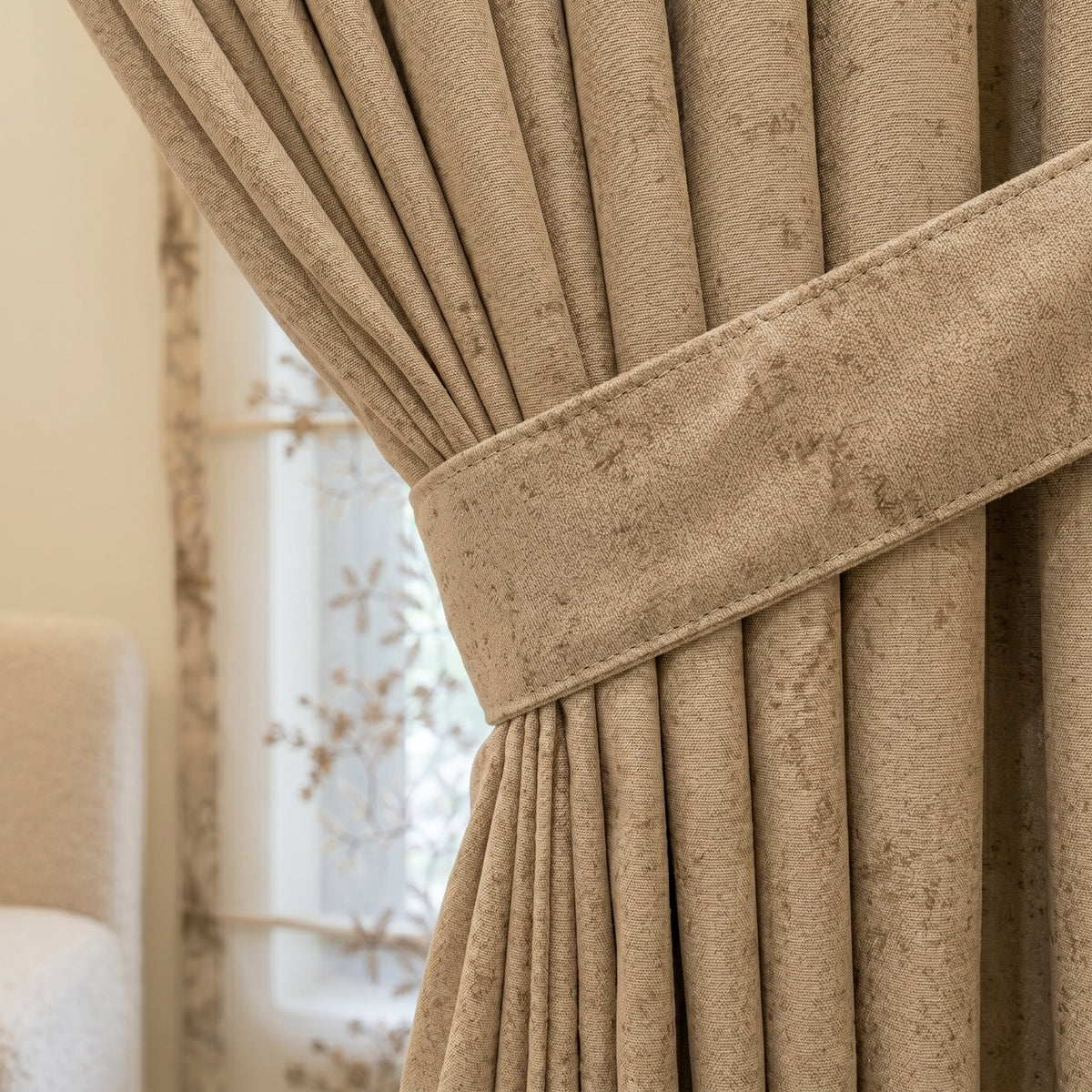 Luxe Beige Embroidered Sheer Curtain