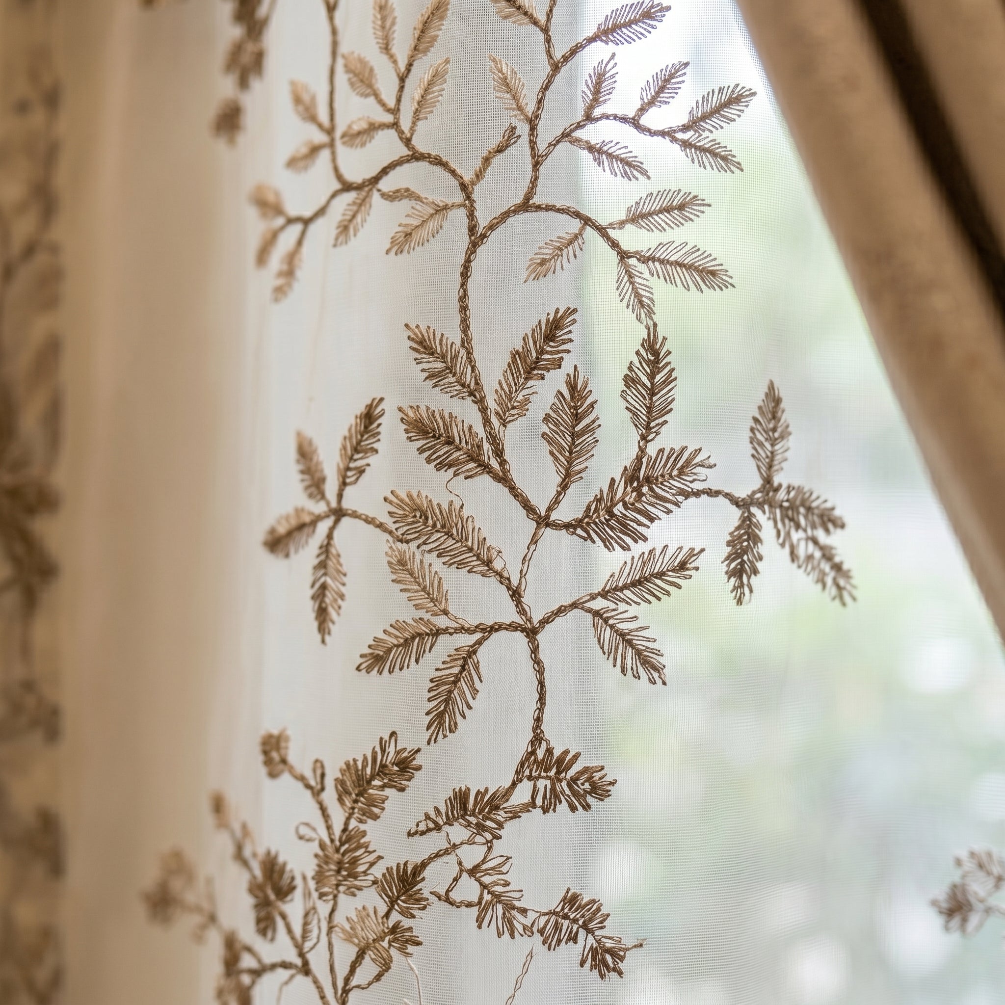 Luxe Beige Embroidered Sheer Curtain